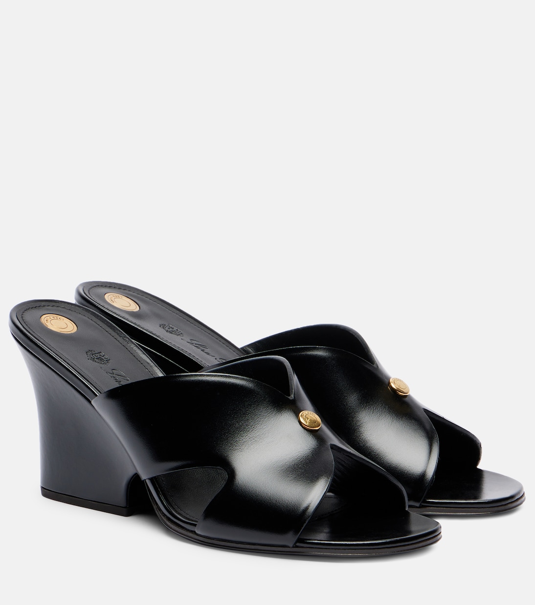 Кожаные мюли Vera 80 на танкетке Loro Piana, черный