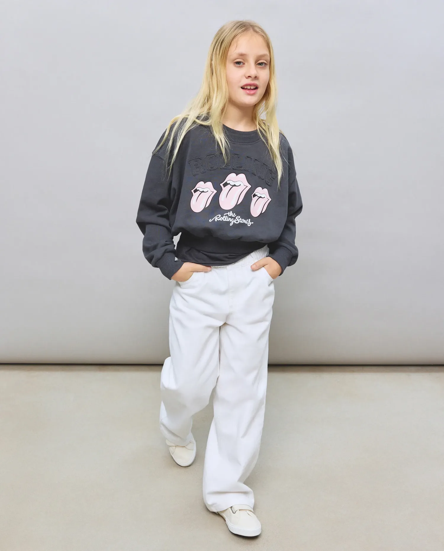 Детский свитшот с передним принтом Rolling Stones Kids El Corte Inglés, серый