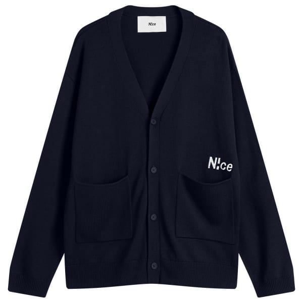 

Вязаный кардиган с вышитым логотипом N!Ce, темно-синий