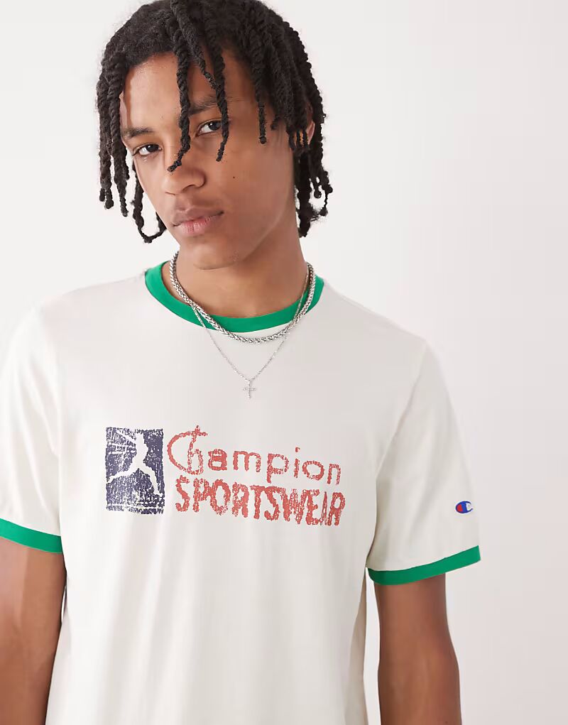 

Футболка Champion Ringer бежево-зеленого цвета