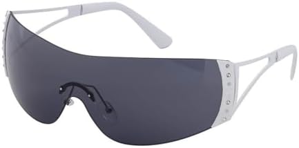 

Солнцезащитные очки 2027 для женщин, ретро, ​​большие солнцезащитные очки с обтекаемой формой, женские солнцезащитные очки без оправы Da Sole Donna MTZJH, C1 White Gray