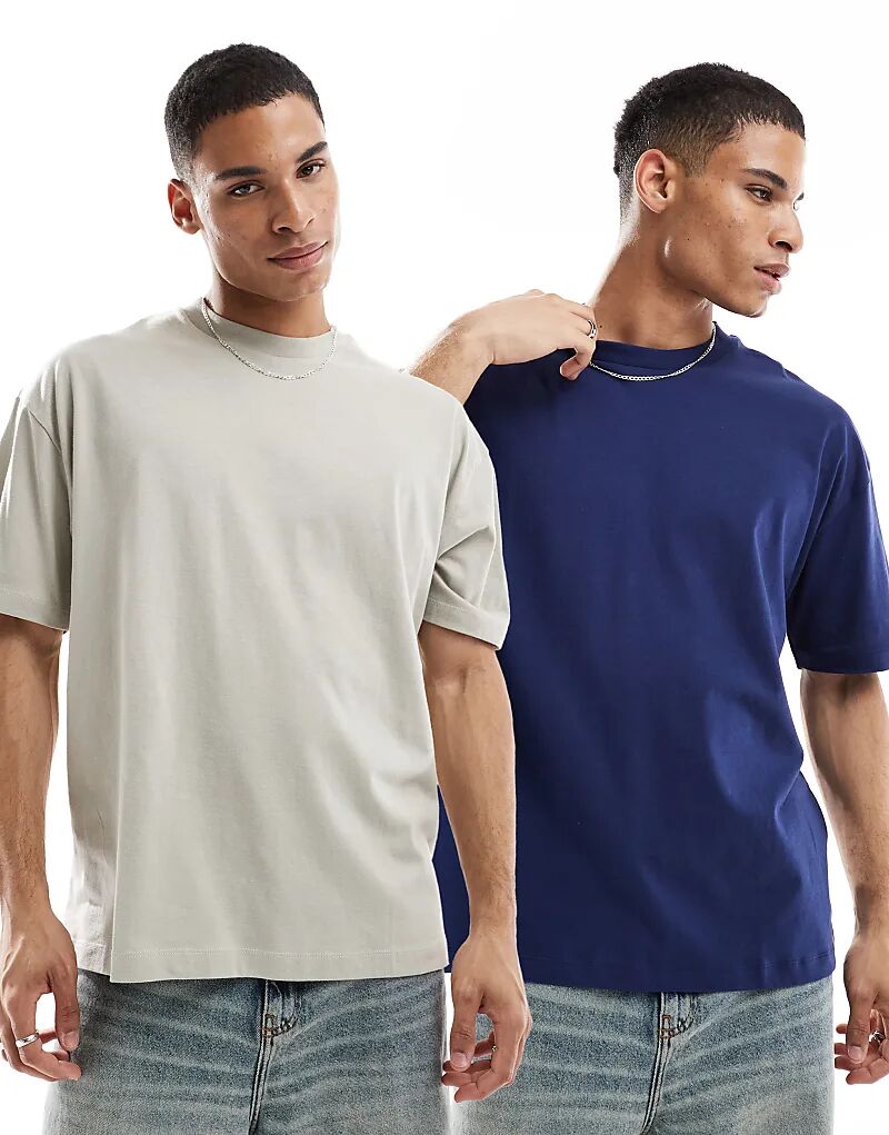 

Набор из 2 футболок свободного кроя ASOS DESIGN темно-синего и серого цветов