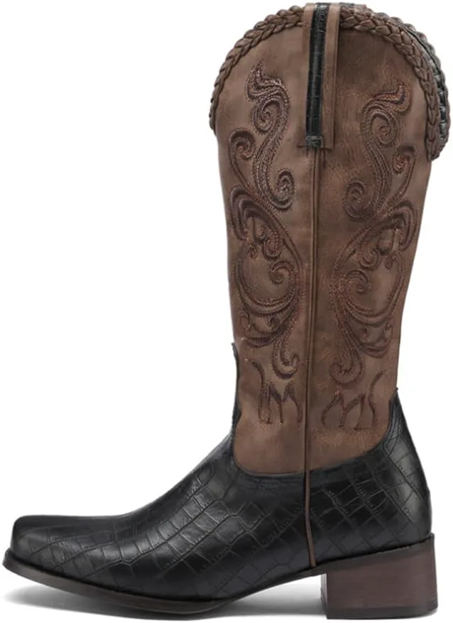 

Мужские ковбойские ботинки CHUUMEE с квадратным носком и вышивкой, прочные рабочие вестерн, черный