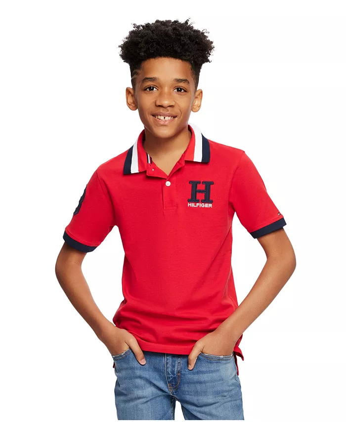 

Поло с вышивкой и полосатым воротником Big Boys матовое Tommy Hilfiger, красный
