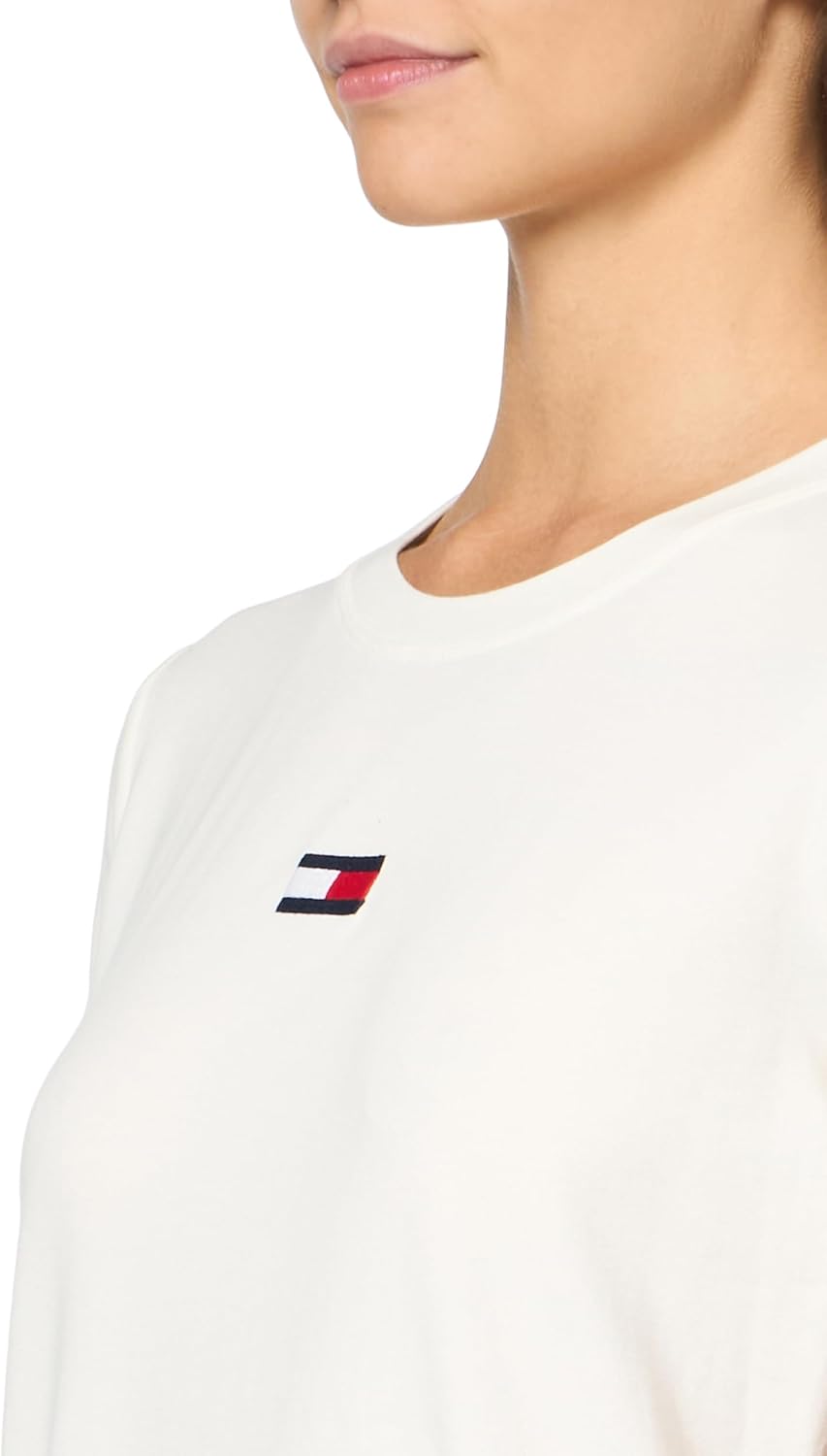 Женская футболка с коротким рукавом и вышитым логотипом Tommy Hilfiger, Eggshell — фото 3