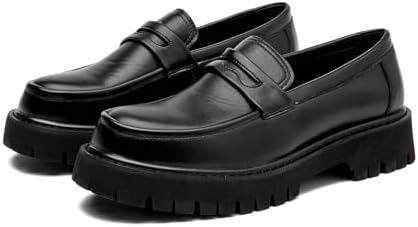 

Мужские кожаные лоферы на платформе с пенни-деталями, круглым носком, без шнурков, с противоскользящей подошвой для работы, бизнеса и повседневной носки Ryvz Tynx, черный