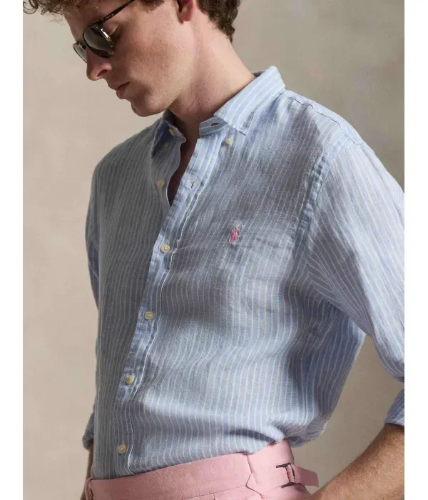 Льняная рубашка slim fit Polo Ralph Lauren, синий — фото 4