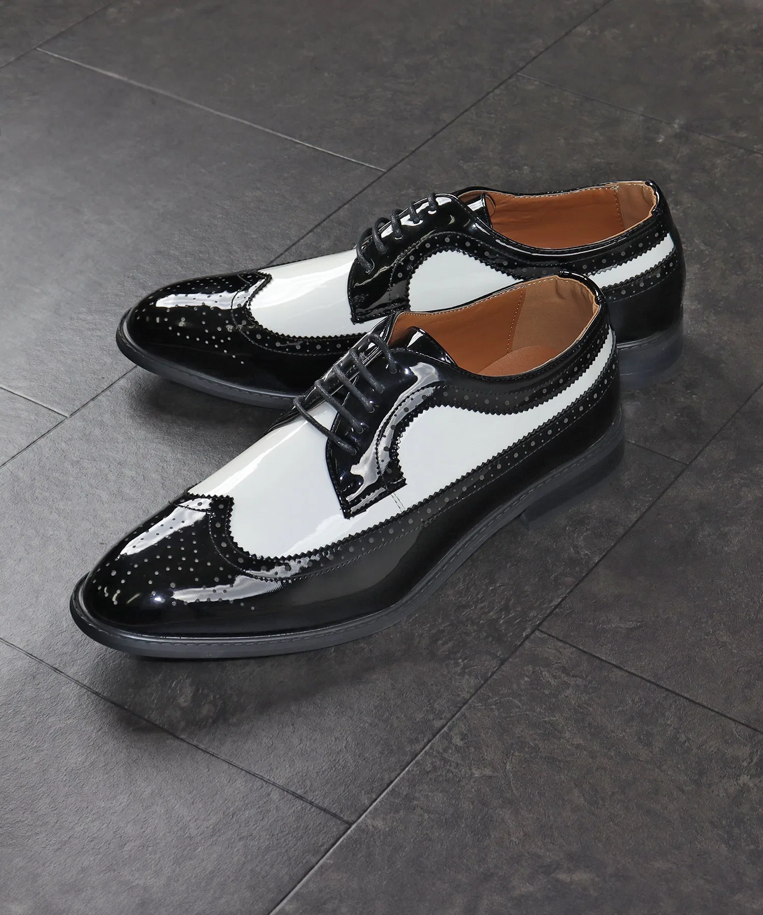 Мужские туфли LASSU&FRISS Wingtip из искусственной кожи чёрно-белые