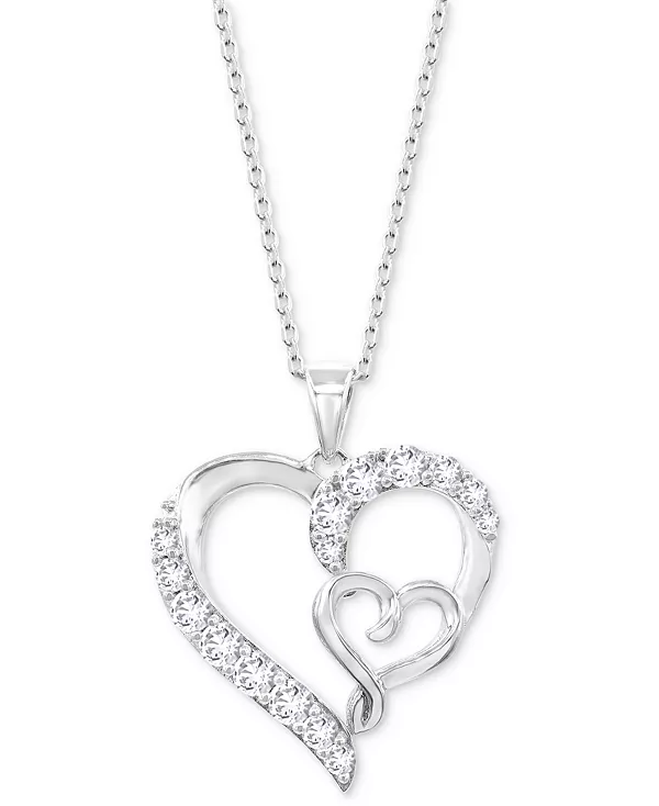 

Ожерелье с подвеской в форме сердца из стерлингового серебра с выращенным в лаборатории белым сапфиром (3/4 карата) длиной 18 дюймов Macy'S, white