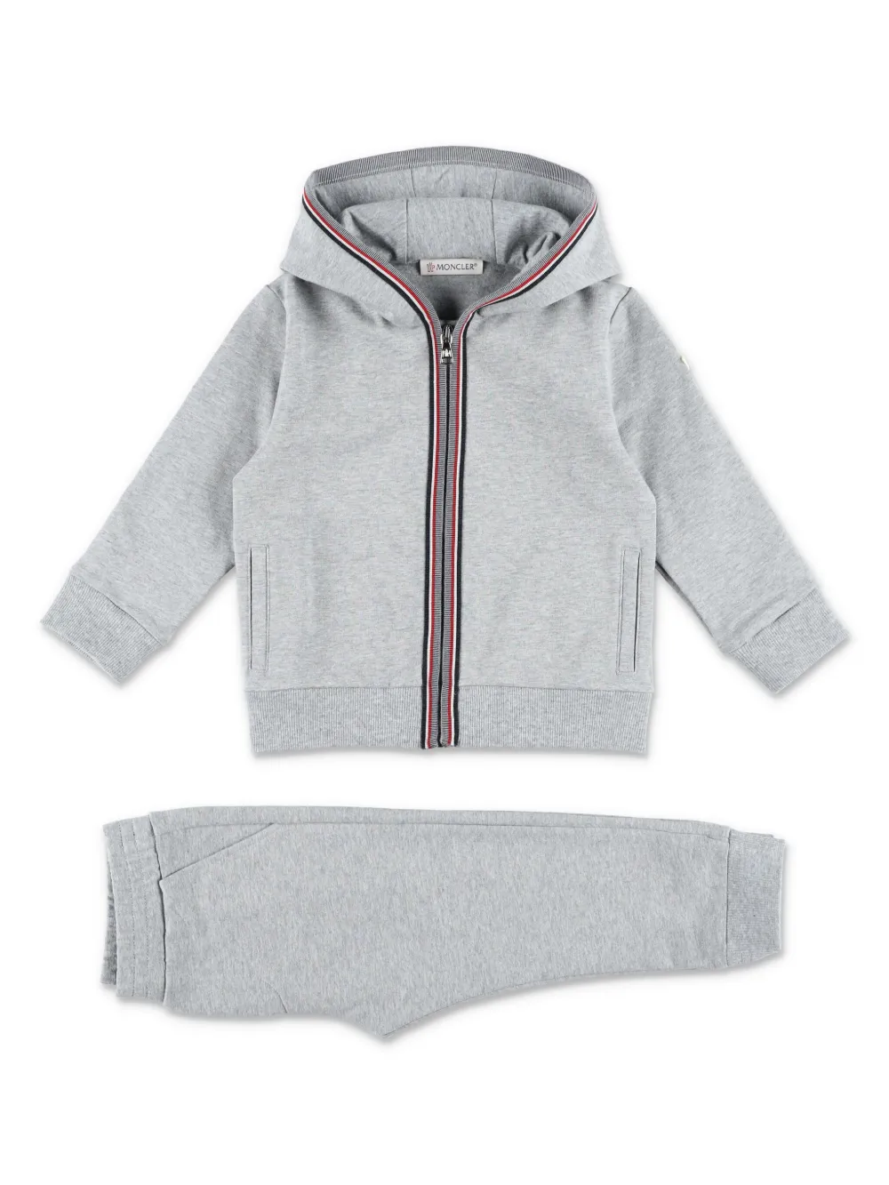 Спортивный костюм с отделкой в полоску Moncler Enfant, серый — фото 3