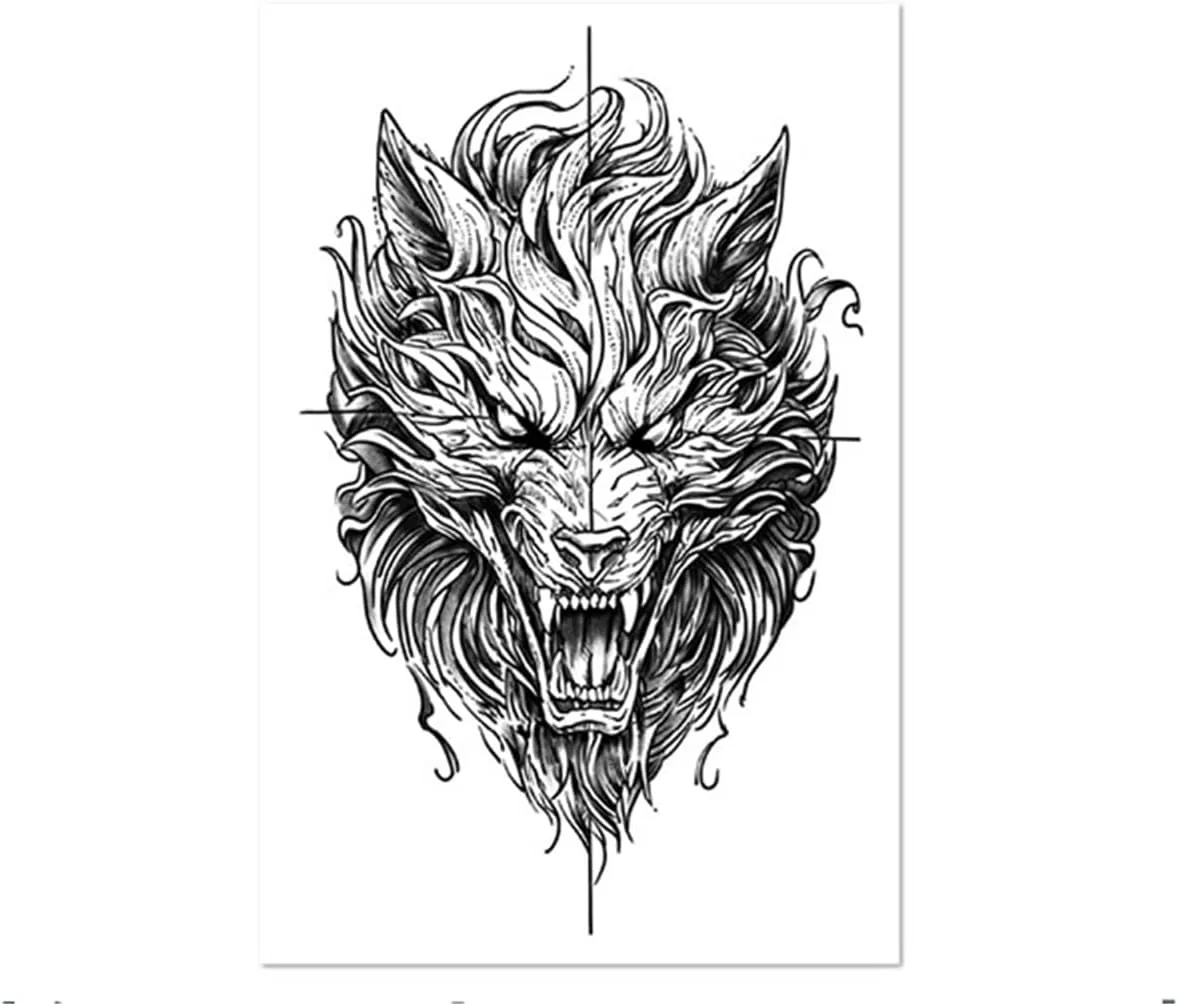 Временные татуировки Wolf Head, 2 шт, черный — фото 2