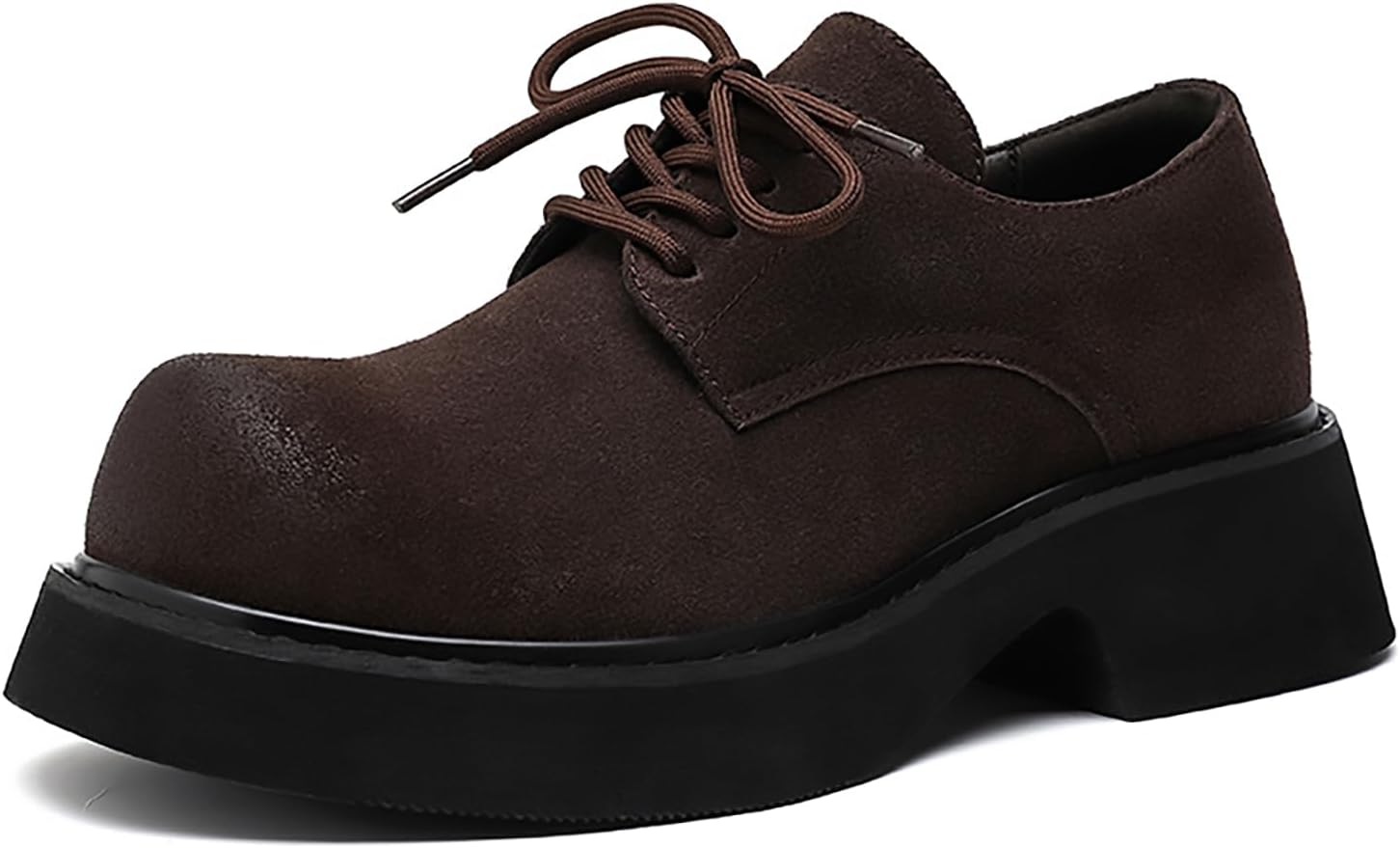 

Мужские британские оксфорды на массивной платформе, замшевая кожа, большой круглый носок, массивный каблук, нескользящая подошва, дерби, повседневные туфли с шнуровкой для делового и официального офисного стиля Bwseobg, темно-коричневый