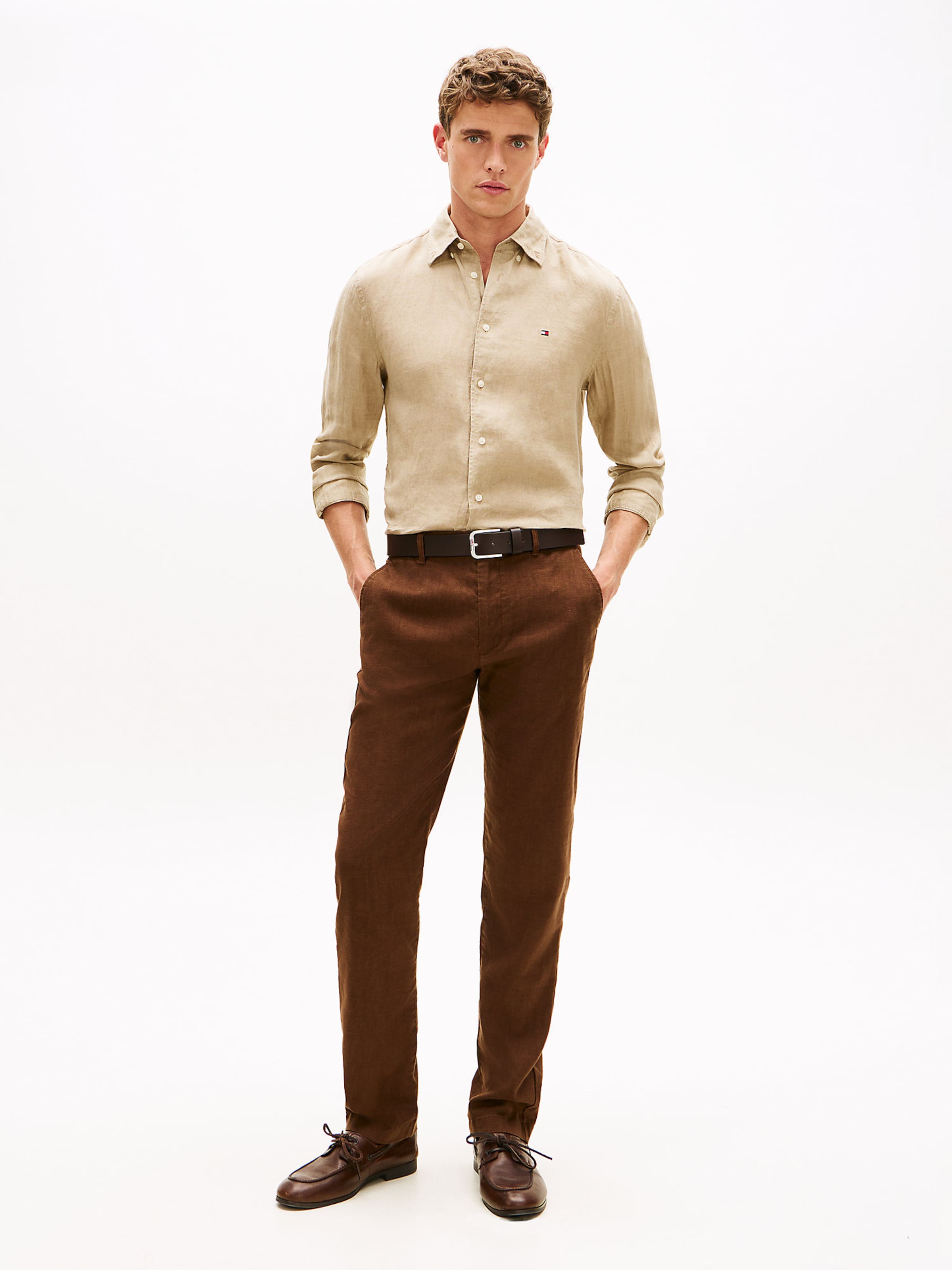 TOMMY HILFIGER Рубашка на пуговицах бежевого цвета Regular fit — фото 4