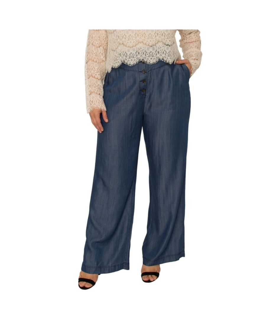 

Брюки из тенсела с высокой посадкой, темно-синего цвета, с широкими штанинами, больших размеров Standards & Practices, Dark indigo