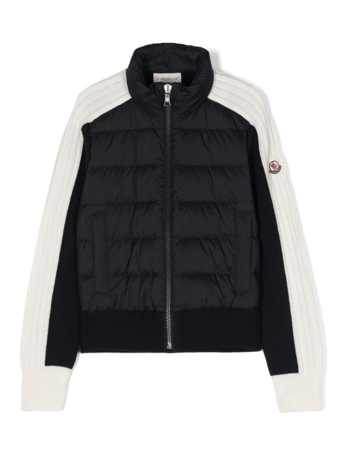 

Moncler Enfant пуховик с вязаными вставками, синий