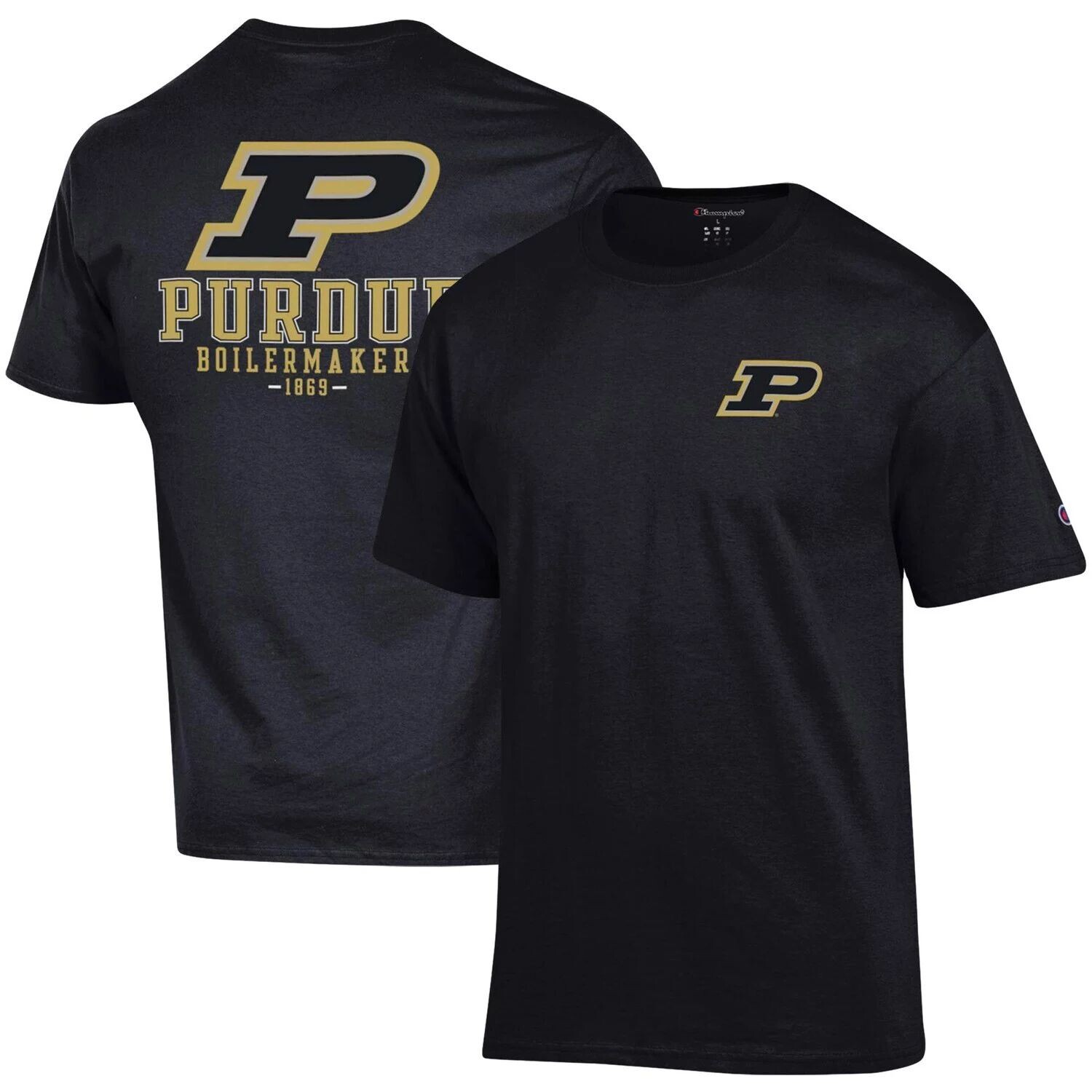 

Черная мужская футболка Champion Purdue Boilermakers Stack 2-Hit