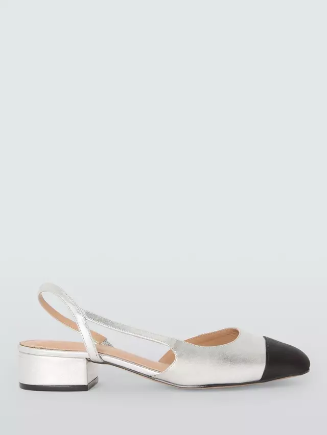 

Туфли-лодочки John Lewis Dorit Leather Toe Cap Slingback Low Heel Open, цвет silver/multi