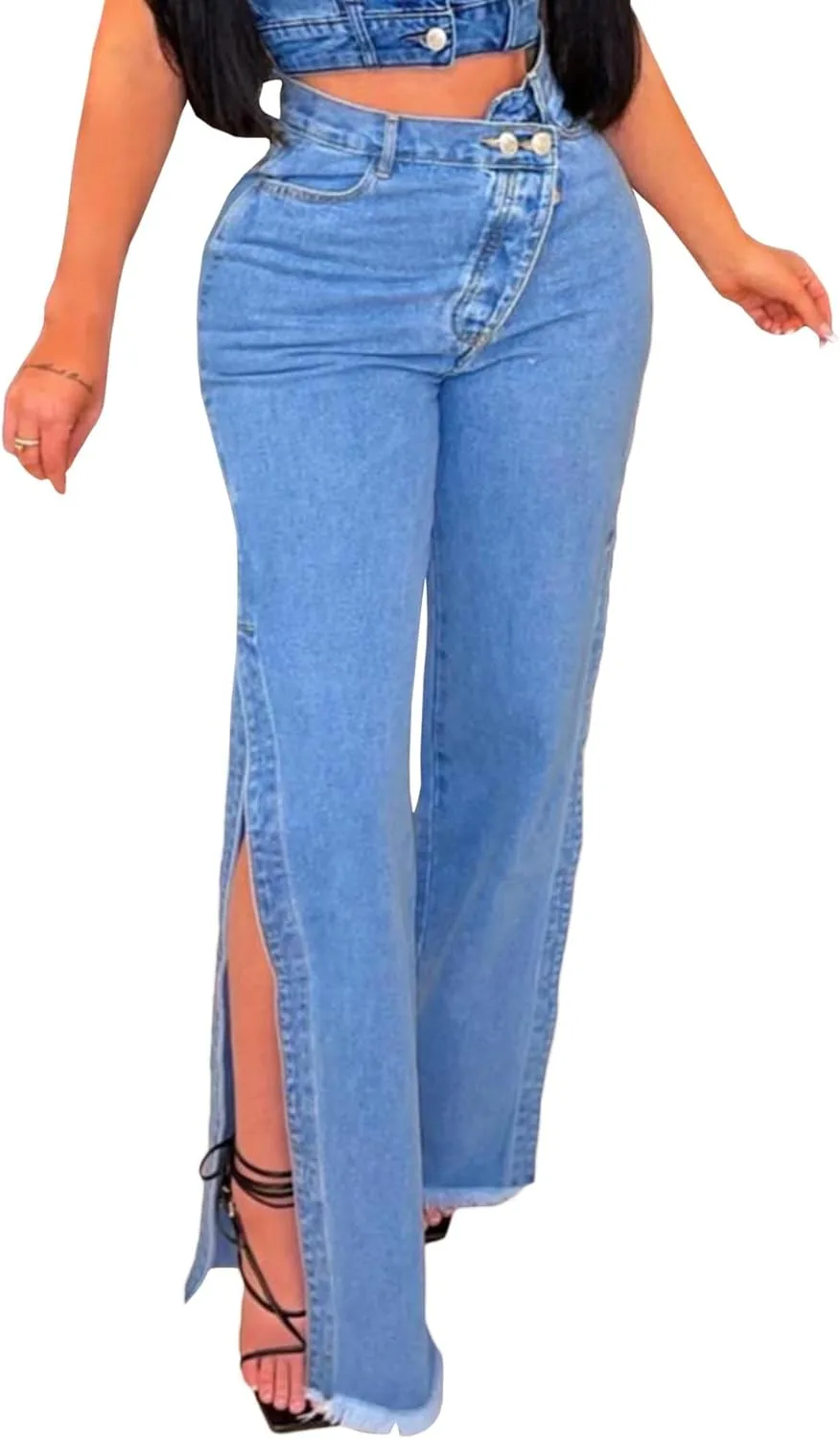 

Женские джинсы с высокой талией и рваным краем BERTHYFAI