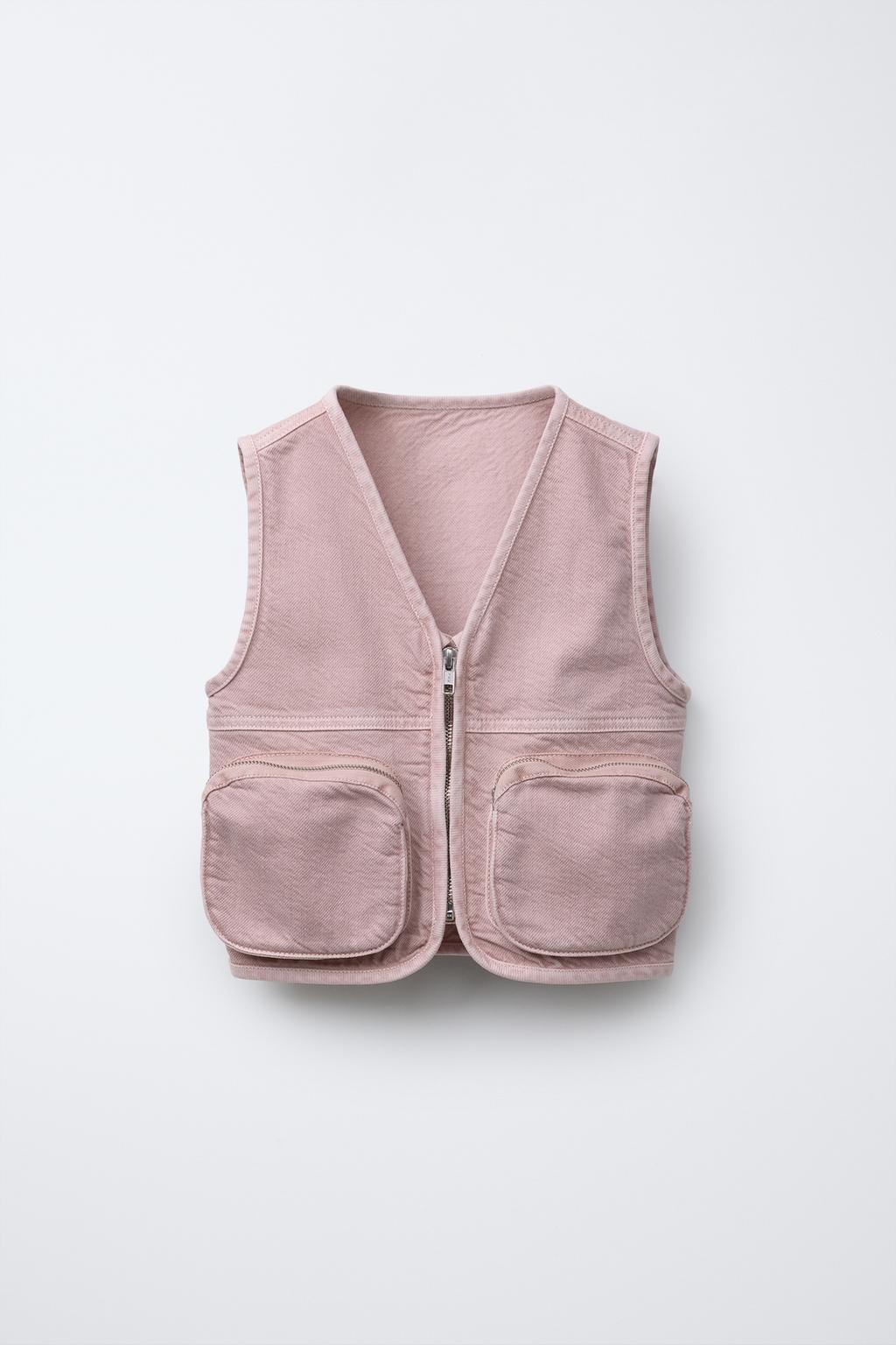 

Саржевый жилет с карманами ZARA, цвет Dusty pink