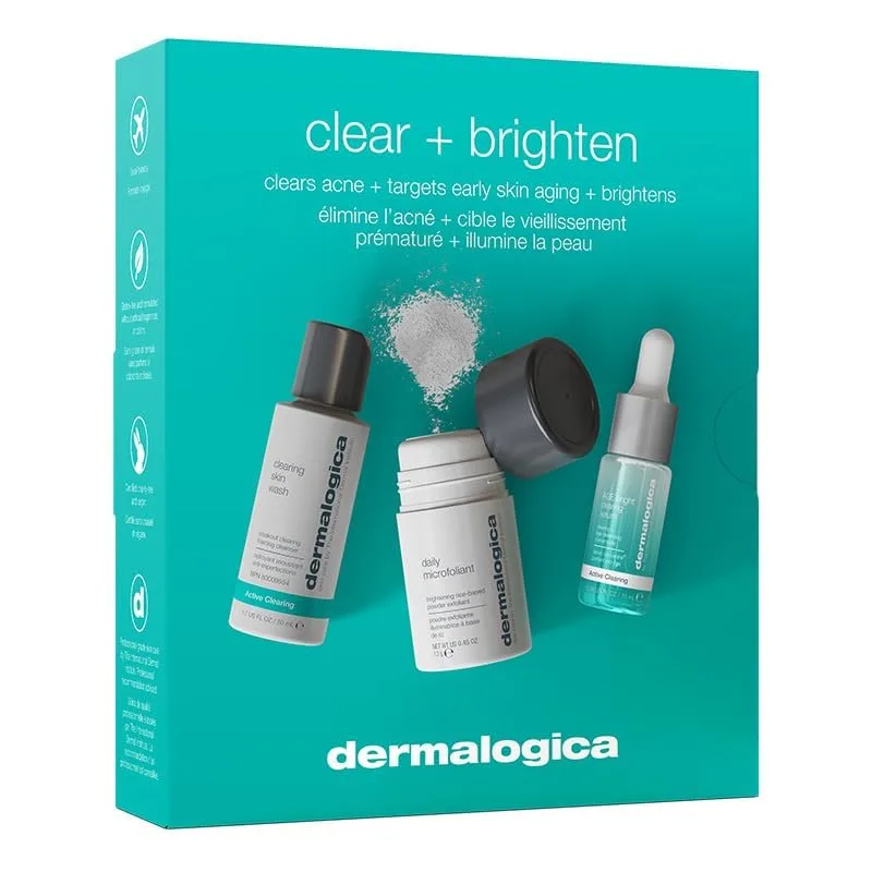 Набор для ухода за кожей лица Dermalogica Clear and Brighten Kit, состоящий из 3 этапов: очищающее средство, скраб и сыворотка., White
