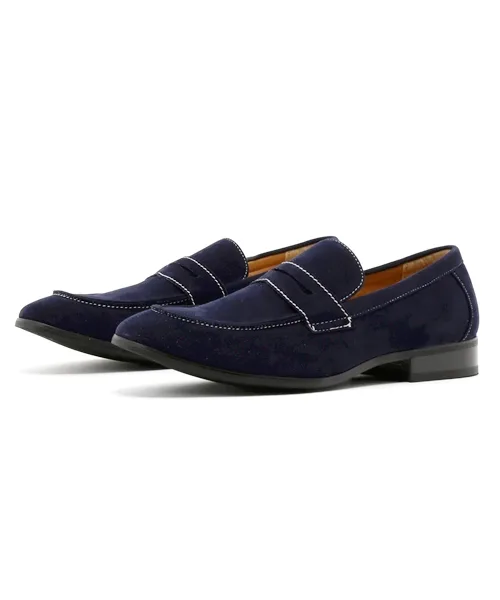 Мужские лоферы из искусственной замши AAA Coin Loafers 2313 темно-синие