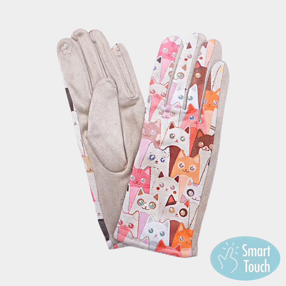 

Перчатки Smart Touch с игривым принтом в виде кошачьей мордочки Fashnzfab, бежевый
