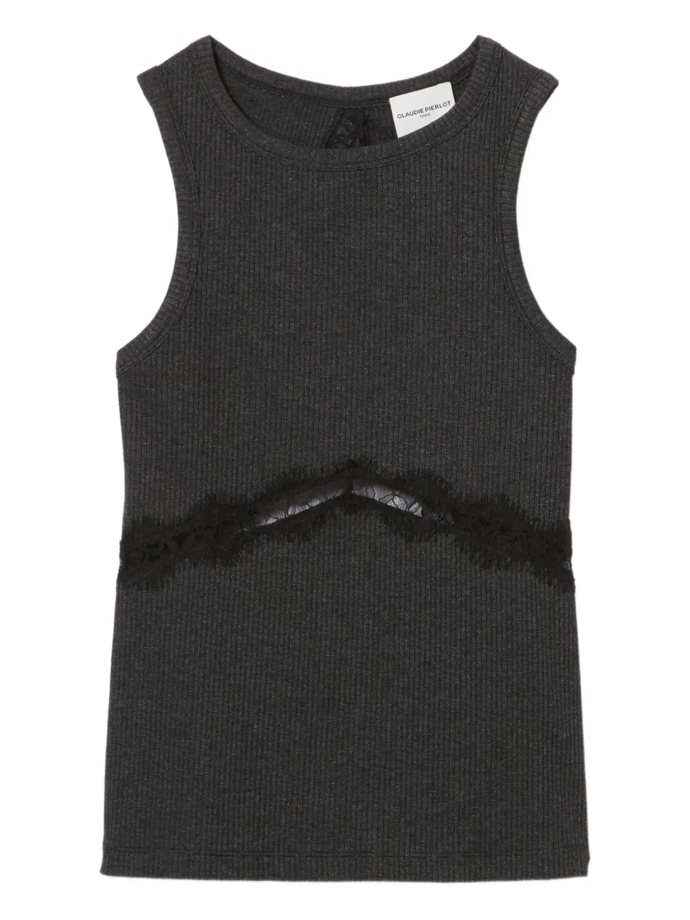 

Трикотажный топ в рубчик с кружевными вставками Claudie Pierlot, черный