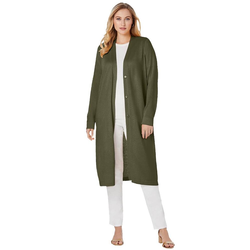 

Женский кардиган размера плюс Jessica London Fine Gauge Duster, цвет Dark Olive Green