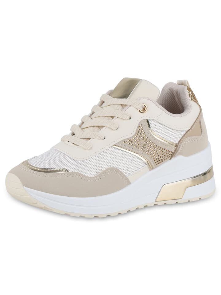 

Кроссовки на шнуровке VAN HILL, цвет beige gold metallic