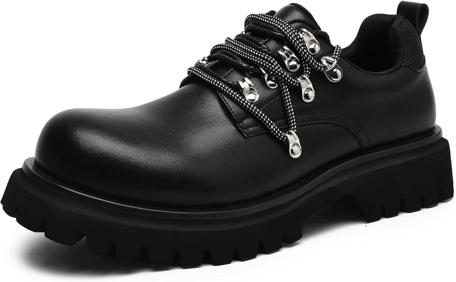 

Мужские кожаные оксфорды на платформе с круглым носком, грубой подошвой и каблуком, деловые туфли, мягкие, нескользящие, формальные дерби, повседневные туфли на шнуровке, платформенные кроссовки для мужчин Crazyours, черный