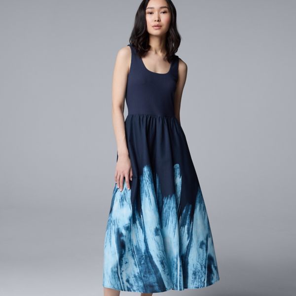 

Женское платье макси из смешанной техники Simply Vera Vera Wang, цвет blue texture