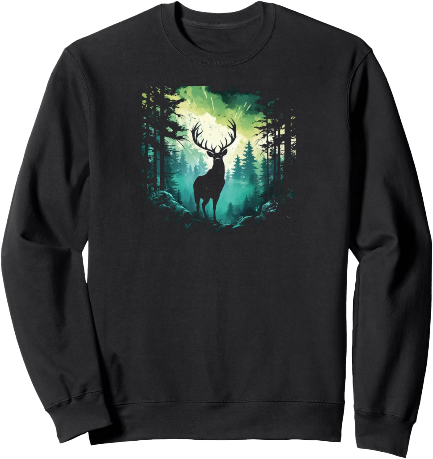 

Толстовка с изображением оленя в лесу Deer In Forest Apparel, черный