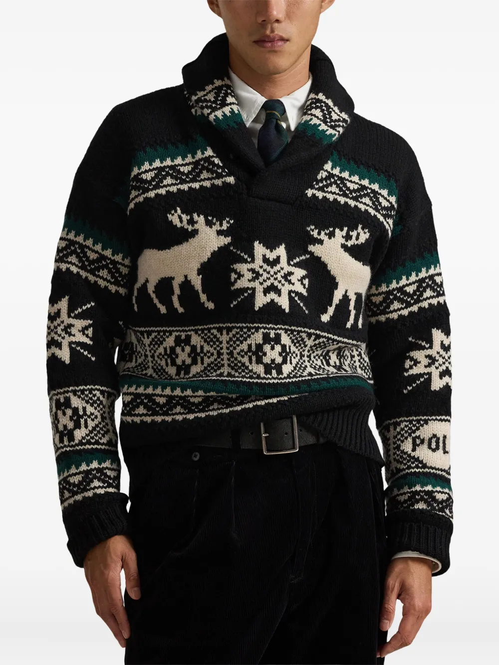 Вязаное изделие с узором и шалевым воротником Polo Ralph Lauren, черный — фото 3