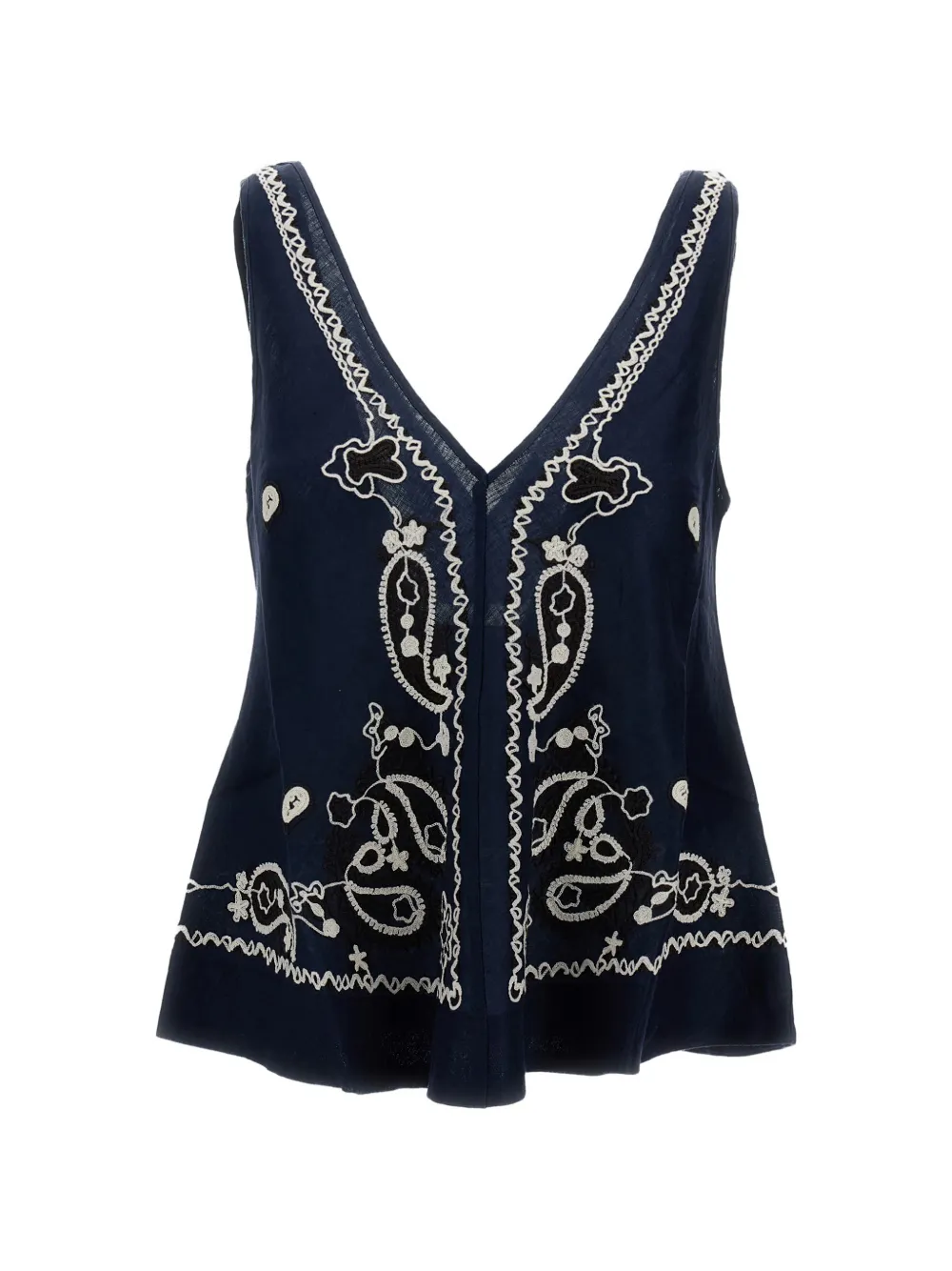 

Льняная блуза с вышивкой и V-образным вырезом P.A.R.O.S.H., синий