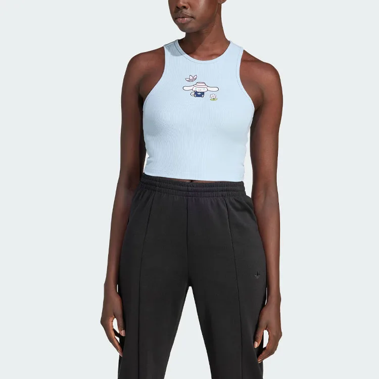 Adidas Originals Топ-майка Hello Kitty/Cinnamoroll для спорта, женская, розово-голубая — фото 3