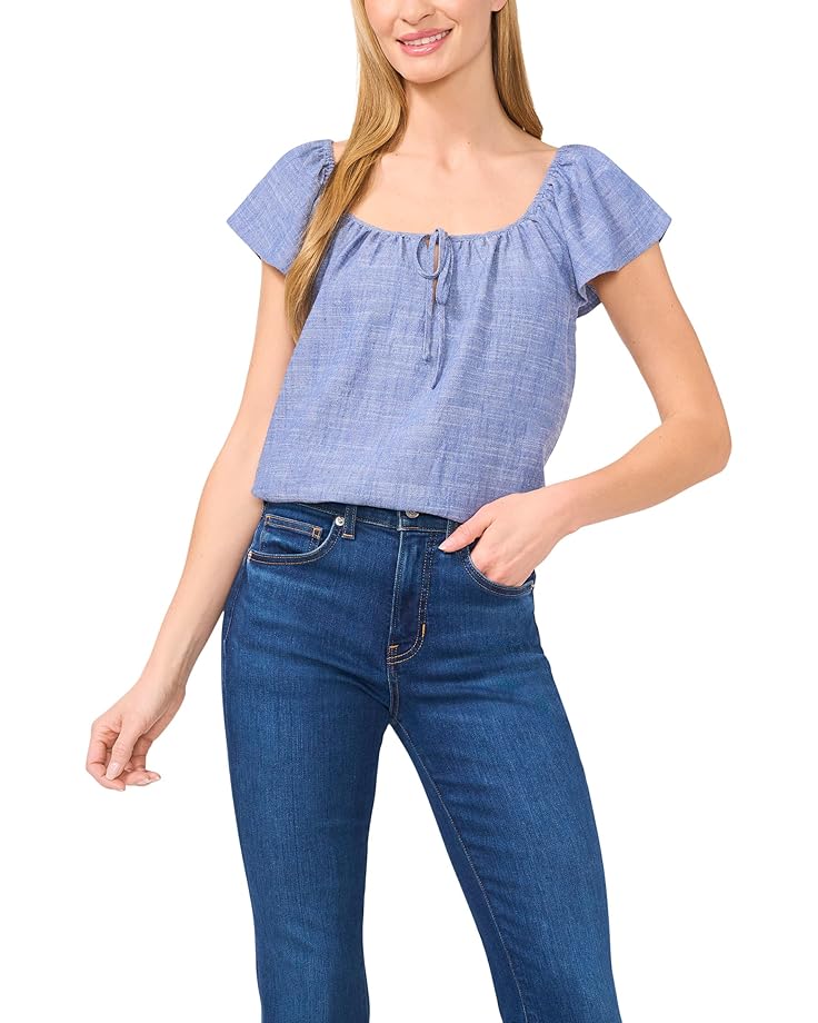 

Топ CeCe Flutter Sleeve Tie Front Top, цвет Indigo Wash
