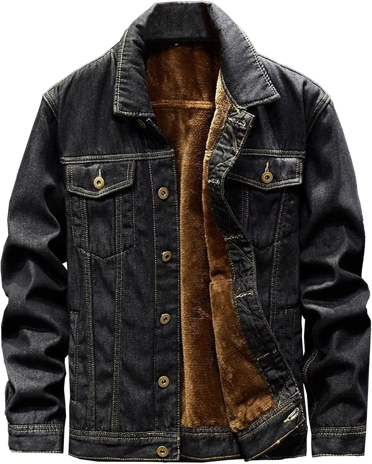 Мужская оверсайз куртка Sherpa Denim зимняя утепленная джинсовая куртка Generic, черный