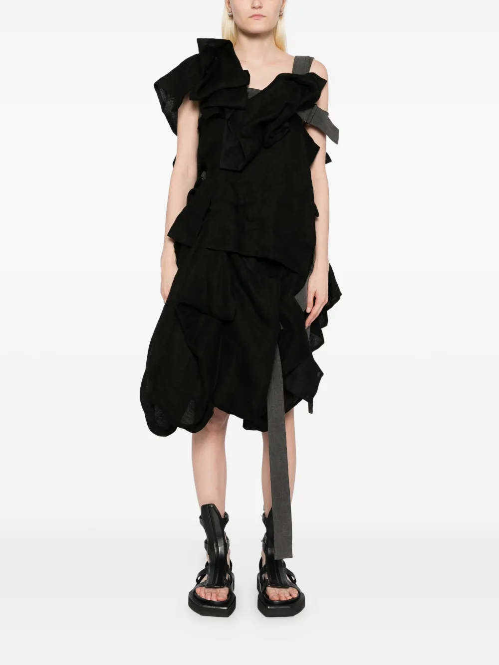 Льняное платье с драпировкой Yohji Yamamoto, черный — фото 2