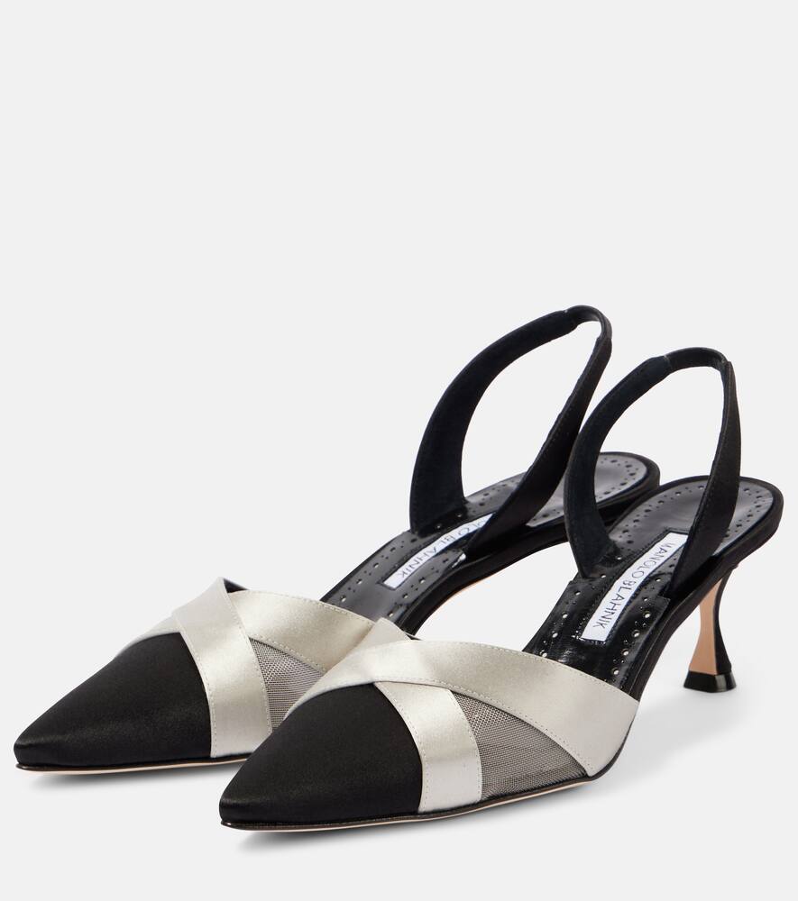 Oyounasli 50 атласные туфли slingback Manolo Blahnik, 0015 Blck/0334 Mgry — фото 4