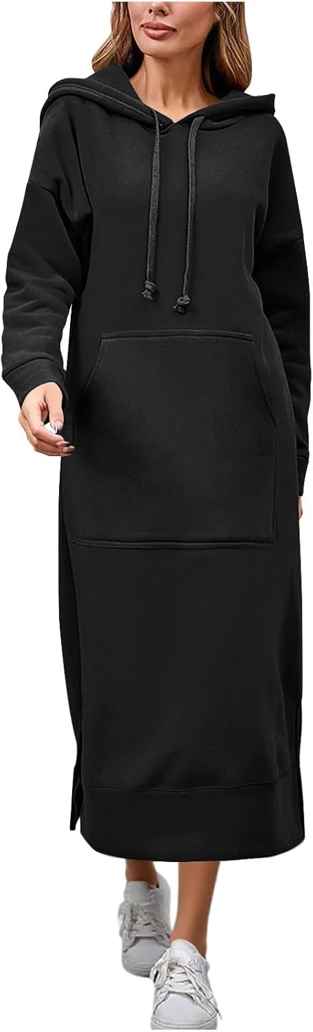 Платье-свитшот Plus Size с длинным рукавом, капюшоном и карманом-кенгуру Generic, черный