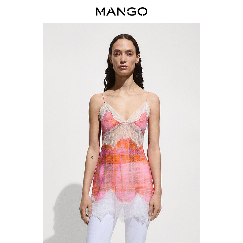 

Женская майка Mango кружевная, оранжевый