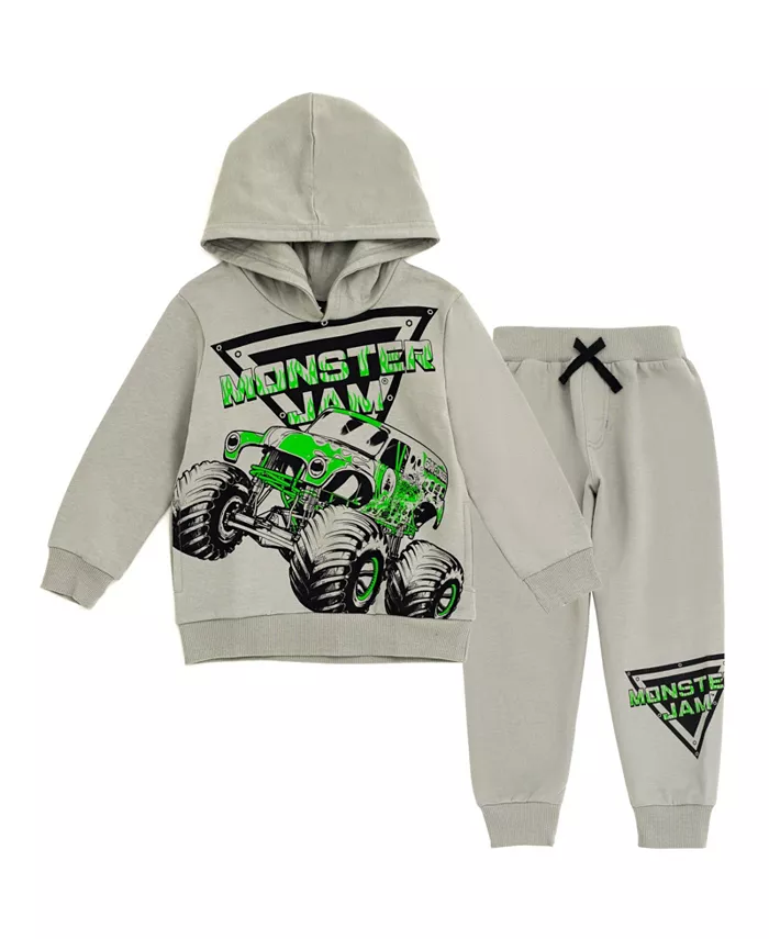 

Толстовка с капюшоном и брюки из флиса Grave Digger Monster Mutt Megalodon для мальчиков Monster Jam, серый
