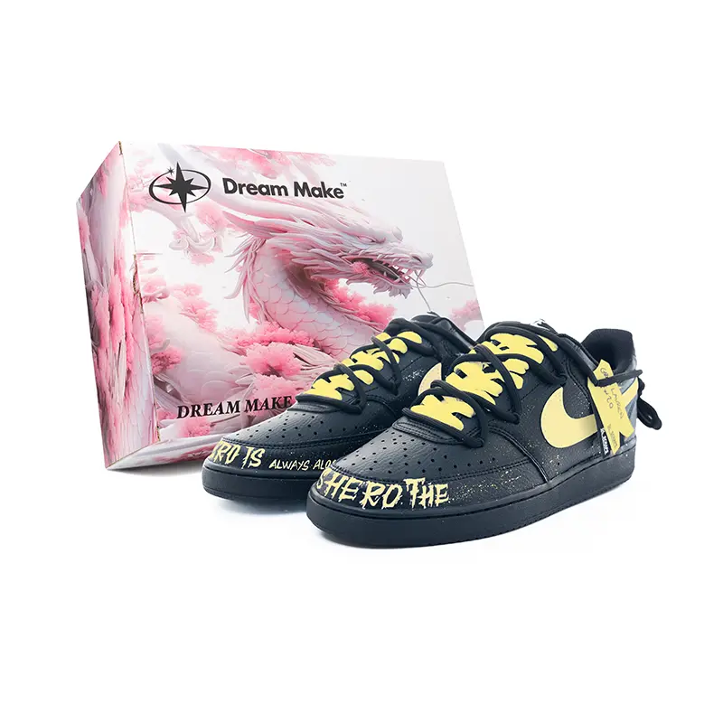 

Nike Court Vision 1 Deconstruction Nightfall, Box Abrasion Resistant Low top Skateboard Shoes мужские черные желтые