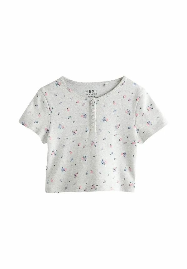 Футболка с принтом и пуговицами спереди, стандартного кроя Next, Grey Ditsy Floral