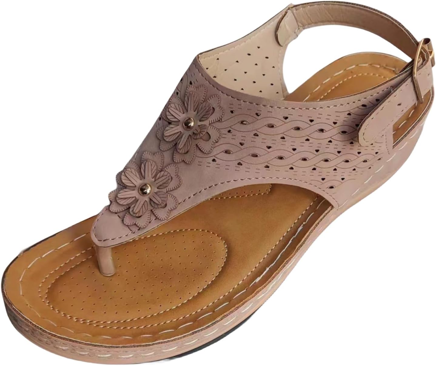 

Женские ортопедические сандалии на танкетке, женские летние регулируемые противоскользящие сандалии на платформе, повседневные удобные пляжные шлепанцы с поддержкой свода стопы Generic, розовый