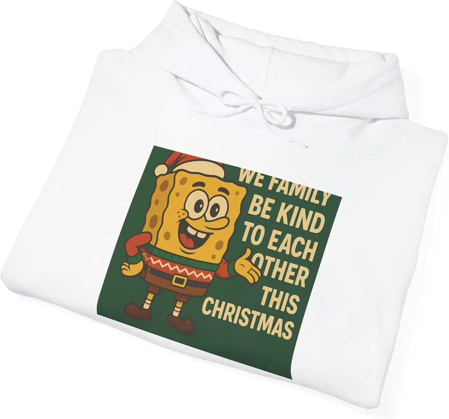 Толстовка с капюшоном Sponge-Like Cartoon Santa | Be Kind to Each Other This Christmas GENERIC, белый — фото 4