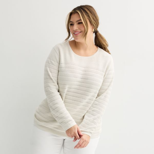 

Пуловер большого размера с круглым вырезом и длинными рукавами, текстурированный Croft & Barrow, цвет sahara wind