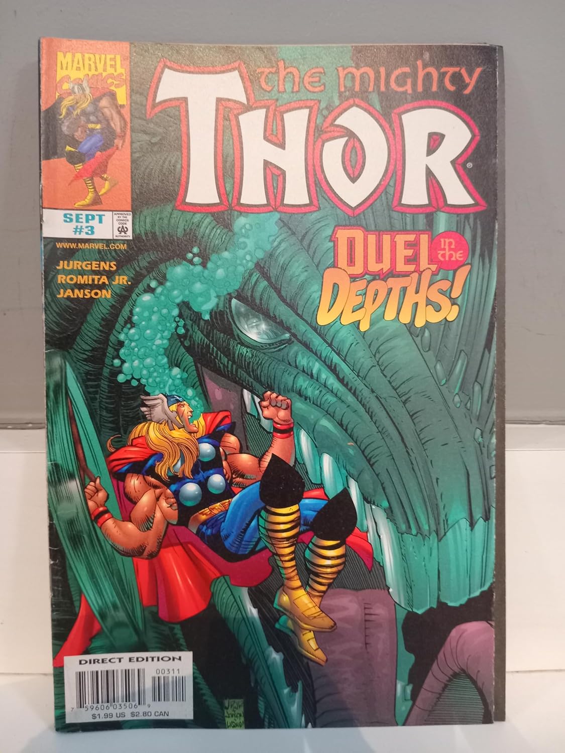 

The Mighty Thor: Duel In the Depths! Stan Lee presents God and Man (by Dan Jurgens). Sept. 1998. Vol. 2 No. 3 (Sept. # 3. 1998.) (Marvel Comics.)