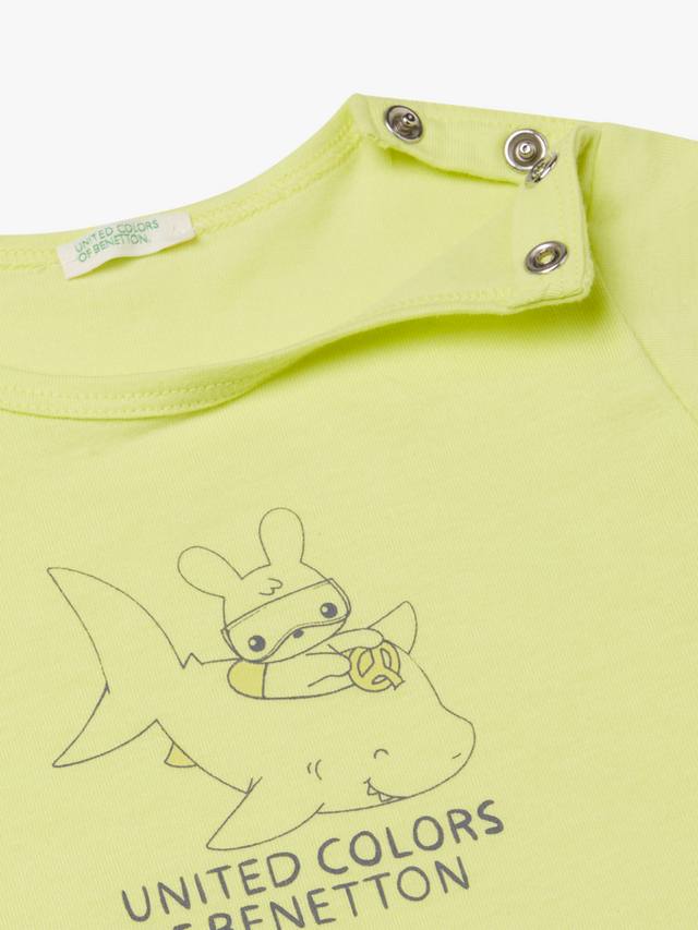 Детский топ с коротким рукавом и логотипом из хлопка Benetton, Lime — фото 3