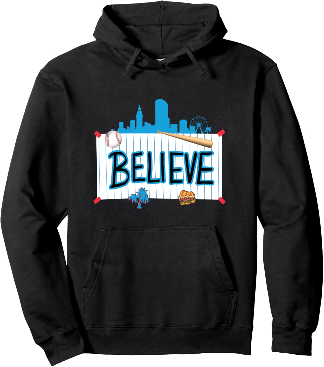 

Худи Miami Baseball Believe Playoffs Ryno Sports, черный